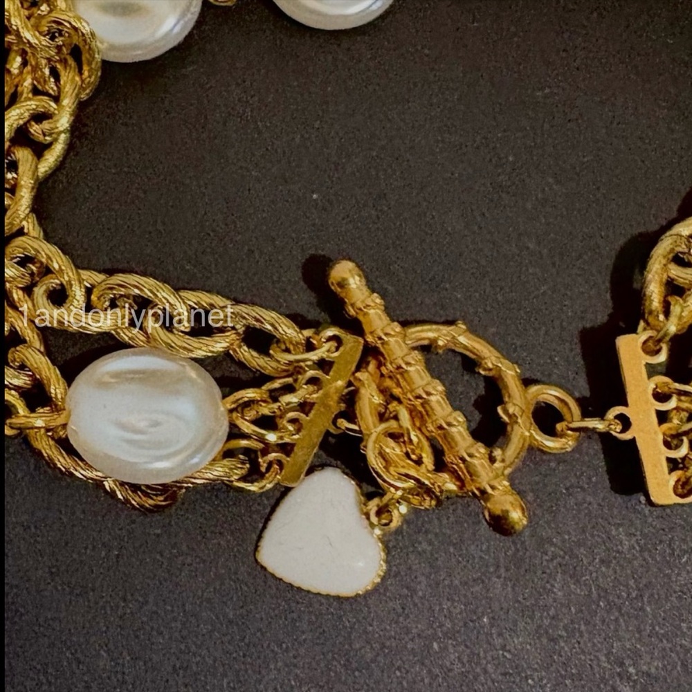 🌹HP🌹✨NEW✨ Chic Pearl Layered Chain Bracelet w Heart Charm - Picture 7 of 8